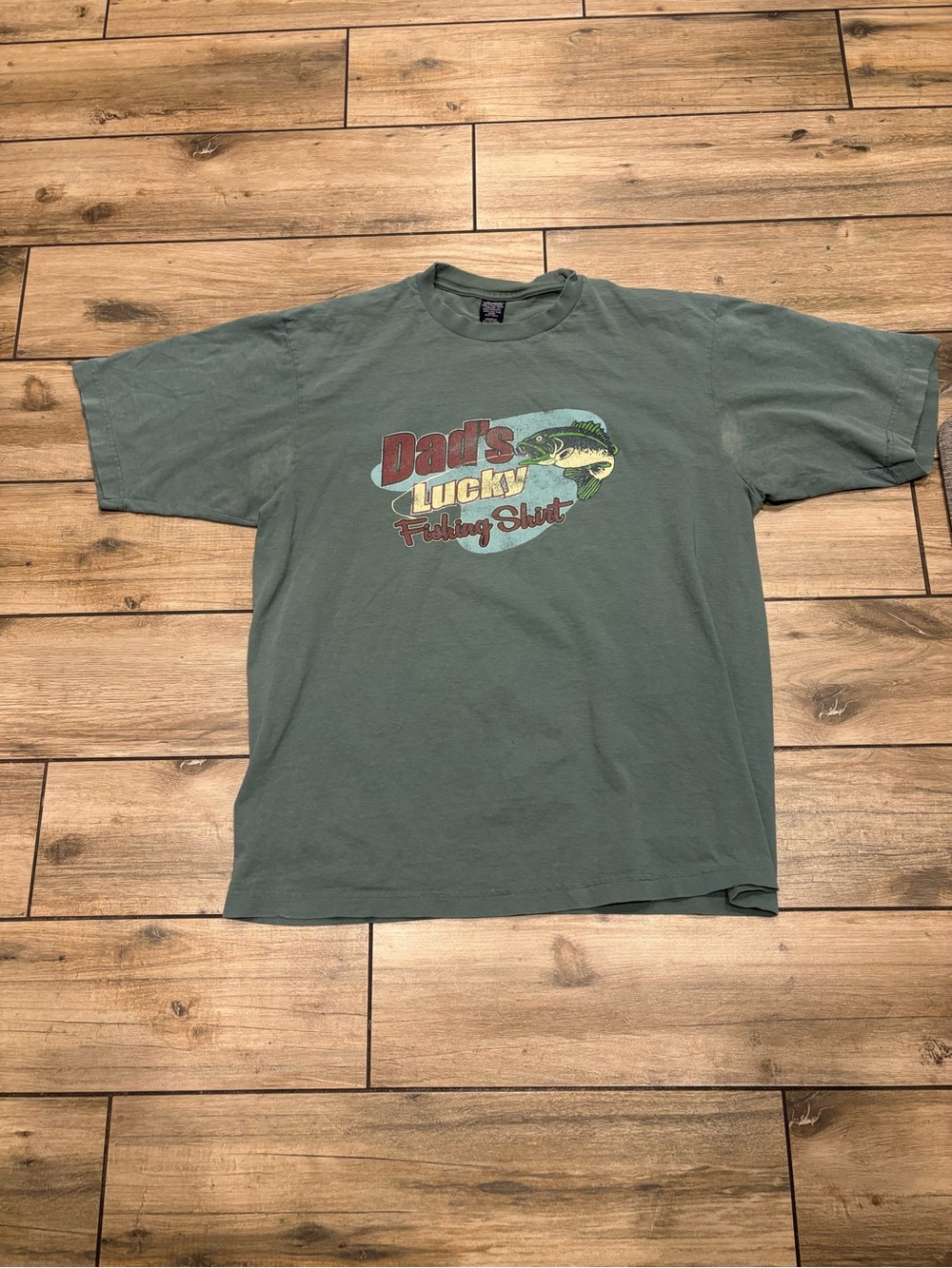 Vintage Dad's Lucky Fishing Shirt Bass Graphic T-Shirt Mens Large